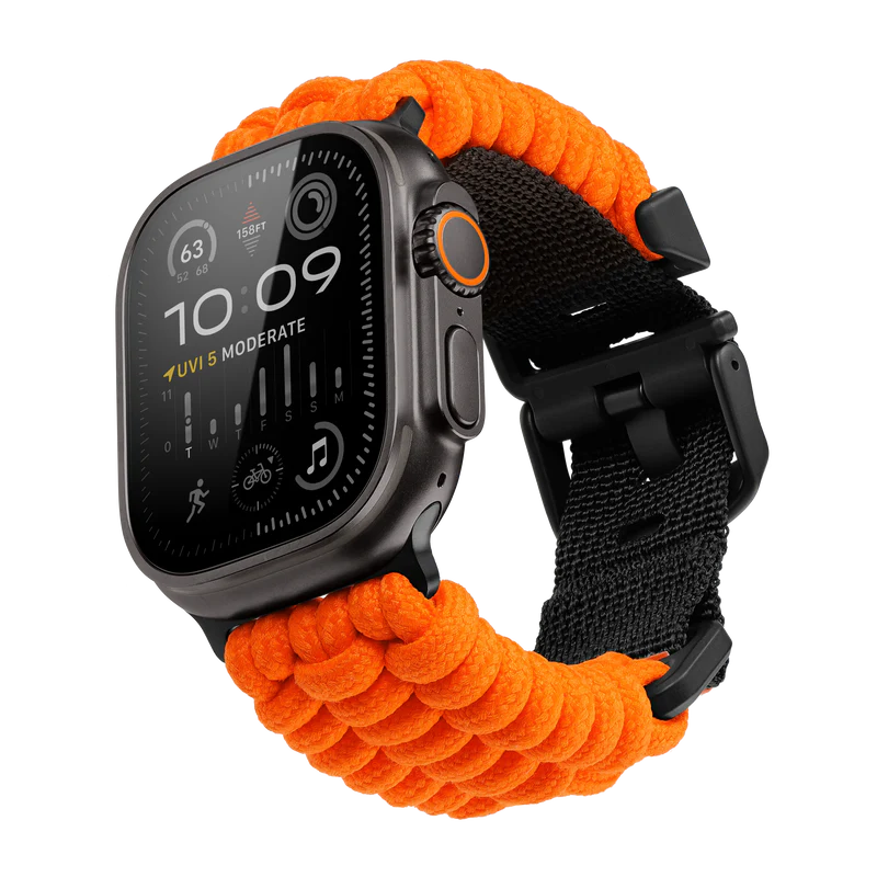 ULTIMAL Paracord Watch Band for Apple Watch – سوار ساعة تكتيكي مصنع من حبال الباراكورد العسكرية، متانة فائقة، وتصميم مخصص للمغامرات والرياضات الشاقة