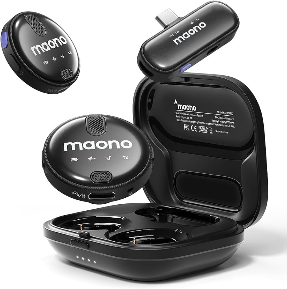 Maono WM620 – ميكروفون لاسلكي ذكي مدمج للهواتف، نظام عزل ضوضاء متطور، وتصميم احترافي لإنتاج المحتوى والبث المباشر