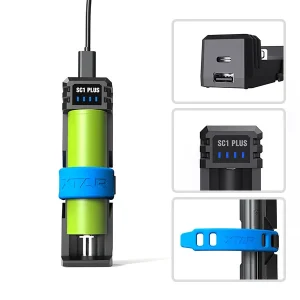 XTAR SC1 Plus – شاحن بطاريات ذكي سريع ومنفذ طاقة محمول (2 في 1)، متوافق مع بطاريات 21700 و26650 الكبيرة، وقدرة شحن بقوة 3 أمبير