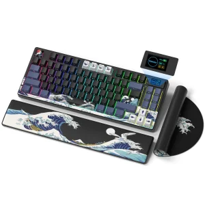 Womier SK80 Pro Themed 75% Wireless Mechanical Keyboard – إصدار Kanagawa الفاخر، اتصال ثلاثي الأنماط، وبنية Gasket Mount مع شاشة LCD ذكية