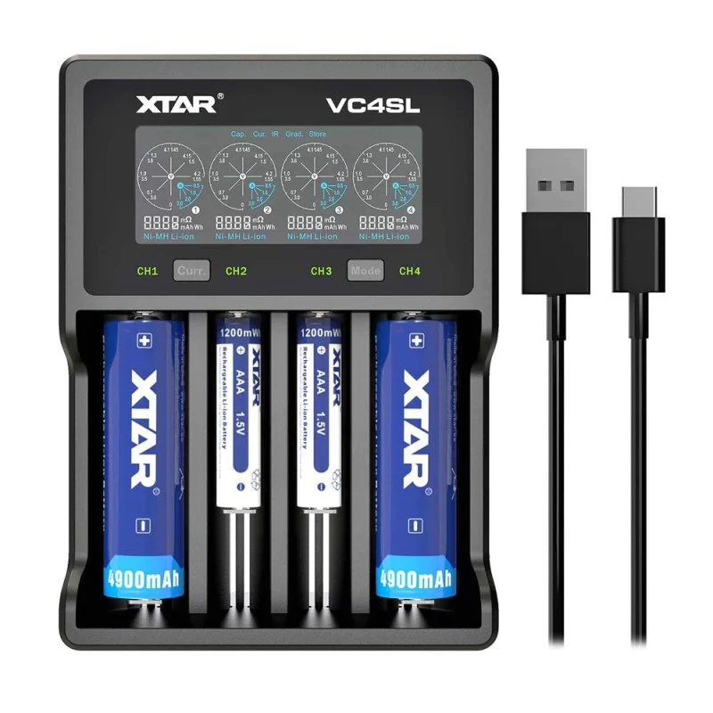 XTAR VC4SL – شاحن بطاريات ذكي احترافي بأربعة مسارات، شاشة LCD ذكية، ومنفذ طاقة Type-C عالي السرعة